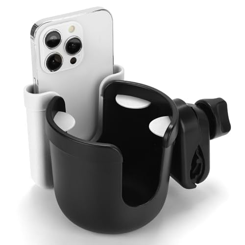 Accmor 2-in-1 Wheelchair Cup Holder, Walker Cup Holder with Phone Holder, Universal Drinks Holder for Stroller, Mobility Scooter, Rollator, Walker, Wheelchair Accessory - color: Black Silver