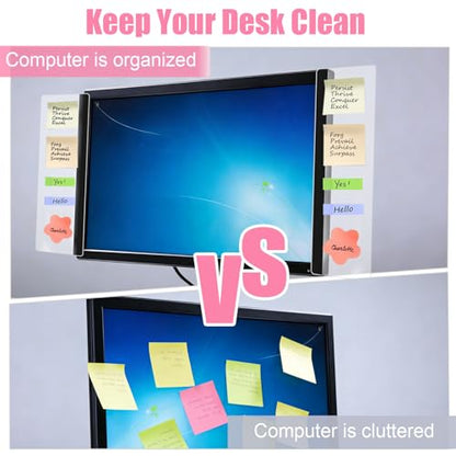 Monitor Memo Board, 4PCS Transparent Acrylic Computer Monitor Sticky Note Holder with 2PCS Sticky Notes, Desktop Side Panel Office Desk Accessories, Left and Right 11"x3"