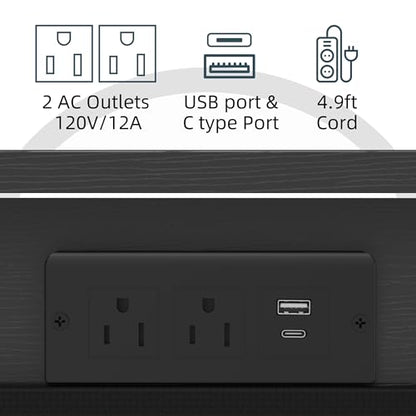 Adjustable Height Couch Table with USB-C Charging Station & Pocket Storage – Compact Couch Stand with Hooks & Wheels for Small Spaces & Living Room, Adjustable C Table (Black) - color: Black