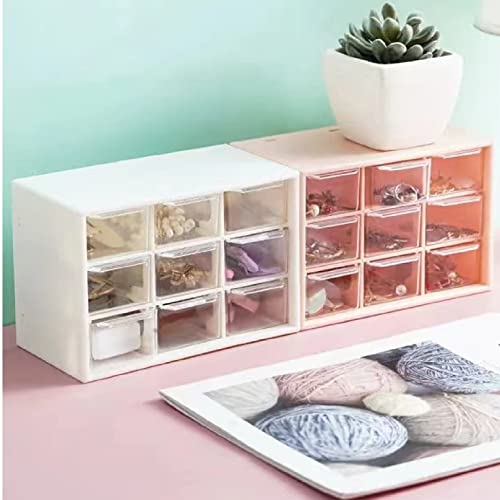 Feadily 2PCS Small Drawer Organizer for Desk, Desktop Drawer Organizer with 9 Clear Drawers, Plastic Desktop Storage Drawers 7.1 Inch x 3 .9 Inch x 4.7 Inch, Pink - color: Pink, size: 2PCS