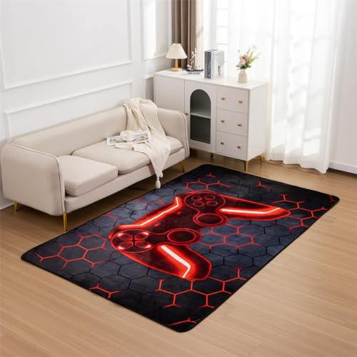 NTBED Game Console Area Rug for Bedroom Sofa Playroom Gaming Geometric Bedside Rugs Gamer Decorative Floor Mat Carpet (5x8 Feet, Red) - color: Red, size: 5x8 Feet