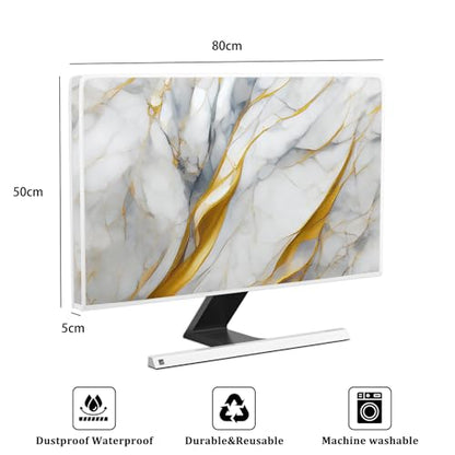 Golden and Gray Marble TV Covers 32 Inch Artistical Panel Case Television Screen Covers Sleeve Compatible with PC Desktop and LED LCD OLED TVs Anti-Static Dustproof Protective - color: gray and golden, size: 32 Inch