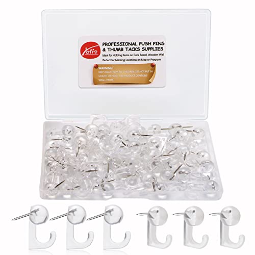 50 Pcs Clear Push Pin Hooks, Cork Board Pin-Hooks Decorative Thumb Tacks Hook for Photo Wall, Bulletin Board, Home Wall, Home Office School Pinning and Hanging - color: Clear