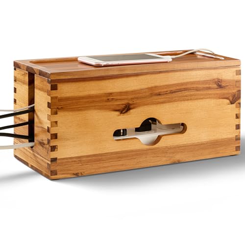 TIDITA Acacia Large Cable Management Box - 15" L Cord Box Hider Power Strip Box for Power Strip Organizer - Cable Hider Box, Surge Protector Box to Hide Cords - Wire Box Hider for Desk Organization - color: Acacia