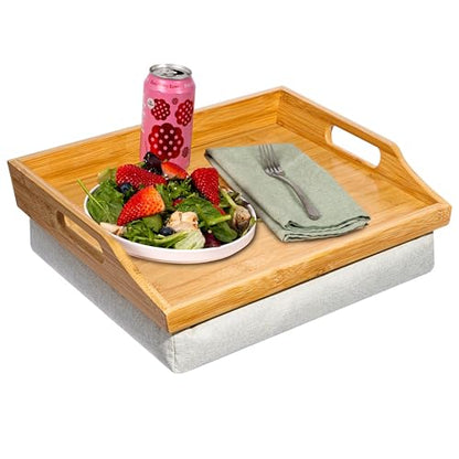 ROSSIE HOME Bamboo Wood Bed Tray, Lap Desk with Detachable Cushion, Serving Tray - Natural - Fits up to 15.6 Inch Laptops - Style No. 76107 - color: Natural Bamboo, size: Single Tray