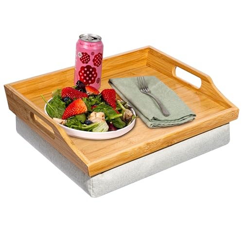 ROSSIE HOME Bamboo Wood Bed Tray, Lap Desk with Detachable Cushion, Serving Tray - Natural - Fits up to 15.6 Inch Laptops - Style No. 76107 - color: Natural Bamboo, size: Single Tray