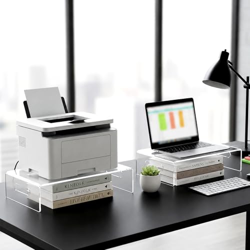 2 Pcs Acrylic Monitor Stand, Clear Laptop Stand with Handle Monitor Riser Desk Accessories for Office, School, Home