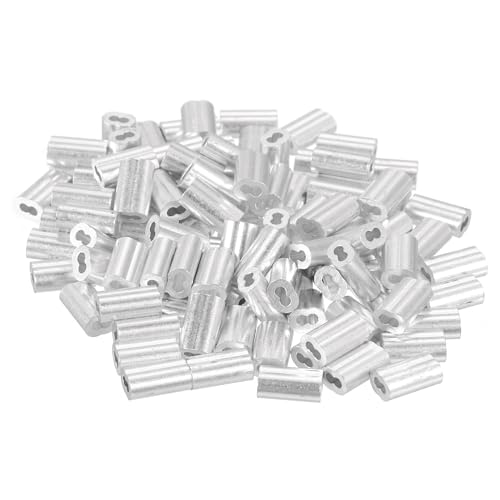 uxcell 100Pcs Aluminum Crimping Loop Sleeve for 3/64" Diameter Wire Rope, Double Ferrule Aluminum Wire Rope Sleeve for Cable Line End - size: 3/64"