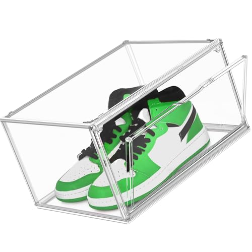Low Profile Clear Shoe Storage Box for Flats,Loafers &Small Spaces | Space-saving 7.6-inch height fits under shelves &cabinets.Ideal for flats,loafers,slip-ons&compact living.1 Pack Fit Size 12 - color: Clear, size: Medium