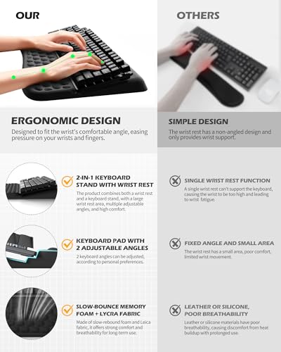 Computer Keyboard Stand with Wrist Rest, Keyboard pad with Wrist Support, Two Adjustable Keyboard Angles, Slow Rebound Comfortable Foam and Skin-Friendly Fabric. Suitable for Office, Gaming, and Home - style: Convenient version