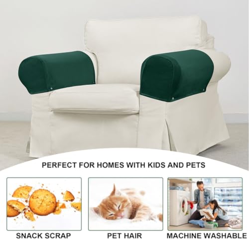 Velvet Armrest Covers for Chairs and Sofas Soft Stretch Couch Arm Cover Set of 2 Non Slip Sofa Armrest Slipcover Furniture Protector for Sofa, Couch, Armchair, Recliner, Green - color: Green