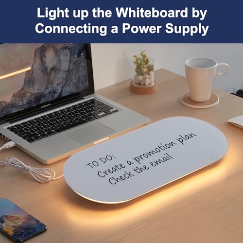 TSJ OFFICE Glass Desktop Whiteboard - 17 X 7 Inches Small Dry Erase Board with Warm White Light, Glass White Board Surface Notepad with 1 Drawer, Desk Organizers for Office, Home, School Supplies - color: Warm Light (White Glass)