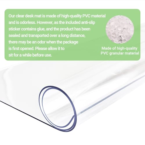 Large Clear Desk Mat, 36"x16", Office Desk Protector | Anti-Slip, Waterproof, Scratch Resistant, Safe Round Edge, Odorless, Easy Clean, Prevents Vanity Cosmetics & Pet Bowl stains - size: 36" x 16"