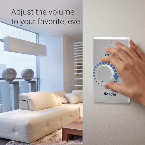 Herdio 100W Volume Control Knob for Speakers, Flush in Wall Volume Controller with 3 Independent Plate, Precise Sound Adjustment with 12-Position, Wide Compatibility for Home Audio Volume Adjustment