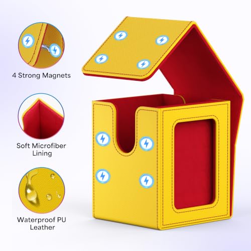 UAONO Card Deck Box for MTG Commander, Independent Commander Display, Fits 100 Double-Sleeved Cards, Magnetic Deck Case for Magic the Gathering TCG, 2 Dividers & 1 Top Loader (Yellow/Red) - color: A-Yellow&Red