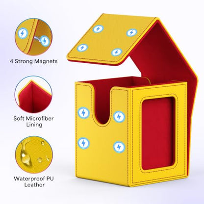 UAONO Card Deck Box for MTG Commander, Independent Commander Display, Fits 100 Double-Sleeved Cards, Magnetic Deck Case for Magic the Gathering TCG, 2 Dividers & 1 Top Loader (Yellow/Red) - color: A-Yellow&Red