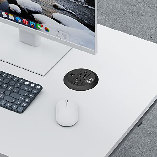 BTU Desktop Power Grommet 3 inch, Desk Power Outlet Socket Recessed Power Strip with 2 AC Outlet & 2 USB Ports & 1 CAT6 & 10ft Power Cords for Computer, Table, Kitchen, Office