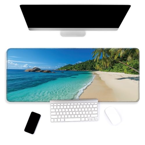Large Mouse Pad, Big Gaming Mousepad, Desk Mat for Desktop, Thick Non-Slip Waterproof Rubber Base, Mouse Pads for Office, Computer, Keyboard, Laptop 35.4x15.7 in, Beach - color: Beach, size: 35.4" x 15.7"