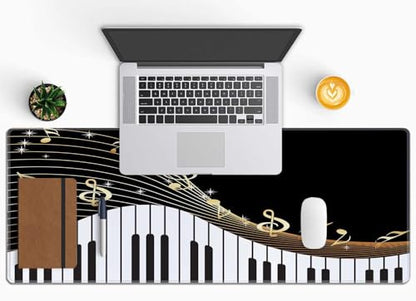 Extended Gaming Mouse Pad Big, Music Notes Long Mouse Pad Large, 31.5x11.8in Non-Slip Rubber Base Black Mousepad, Stitched Edges Keyboard Mouse Mat Desk Pad - color: Music Notes