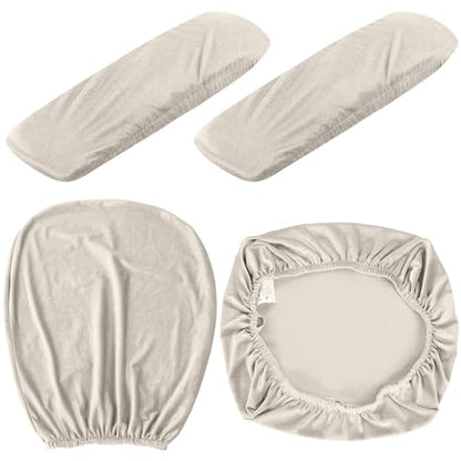 Tallew 4 Pcs Office Chair Covers Set Computer Universal Protective Stretchable Chair Seat Covers Desk Armrest Slipcovers Pads Office Cushion Backrest for Rotating(Cream) - color: Cream