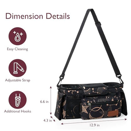 Momcozy Universal Baby Stroller Organizer, 2 Insulated Cup Holder, Detachable Zippered Pocket, Adjustable Shoulder Strap, Large capacity for baby essentials, Compact Design Fits Any Strollers - color: Starry