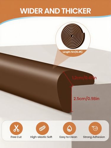 16.4FT L-Shape Baby Corner Protector Guards, Pre-Taped, 0.47''Thick | Edge Safety Bumpers for Furniture & Sharp Table Corners, with 10 Corners, Waterproof Soft Foam Adhesive Guard Cushion, Coffee - color: Dark Brown, size: 0.47''Th (16.4ft)