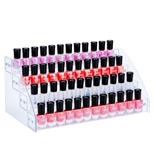 KINGROW Nail Polish Organizer Holder Rack 4 Layers Acrylic Display Rack Eyeglasses Shelf Essential Oils Ink Storage Holds Up to 64 (Fit 1-2oz Bottles) - size: 4 Layers
