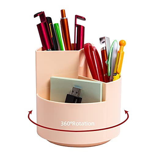 Desk Pencil Pen Holder, 3 Slots 360-Degree Spinning Organizers, Desktop Storage Stationery Supplies, Cute Cup Pot for Office, School, Art Supply, Kids - Pink - color: Pink