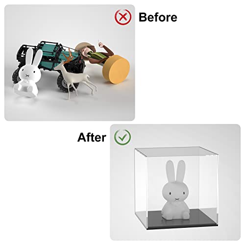 Cliselda Clear Acrylic Display Case with Black Base 6x6x6 inch | Square Acrylic Box Cube Small Storage Containers, Fully Assembled Dustproof Display Box for Collectibles Action Figures - size: 6x6x6 inch