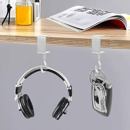 cobee Clamp-On Under Desk Hooks, Desk Mount Hanging Bag Holder Metal Hook Adjustable Headphones Clamp Organizer Portable Purse Hanger Clip Reduce Desk Clutter Table Desk Under Counter (8 Pcs, Silver) - color: 8 Pcs, Silver