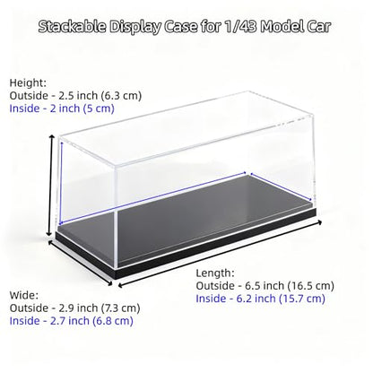 Model Car Display Case, 1:43 Scale Acrylic Display Box for Cars, Stackable Dustproof Storage Boxes for Collectibles, Figures and Memorabilia, 6.5 x 2.9 x 2.5 inch - size: 6.5 x 2.9 x 2.5 inch
