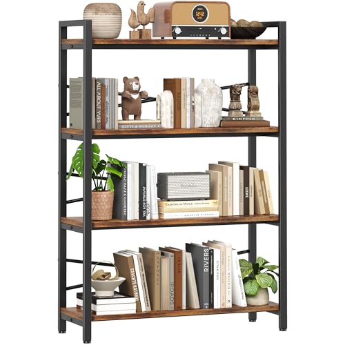 4 Tier Bookshelf 31.49" Width, Tall Book Shelf Storage and Organization, Wooden and Metal Industrial Bookcase, Large Book Shelves for Home Living Room Bedroom Office Storage(Vintage) - color: Vintage, size: 4 Tier - 31.5" W