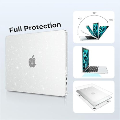 EooCoo Case Compatible with MacBook Air 13 inch M5 2026-2022 Release M4 M3 M2 A3449 A3240 A3113 A2681, Glitter Hard Shell&Keyboard Skin Cover&Screen Protector for Mac Air 13.6 inch, Sparkly Clear - color: Glitter Clear