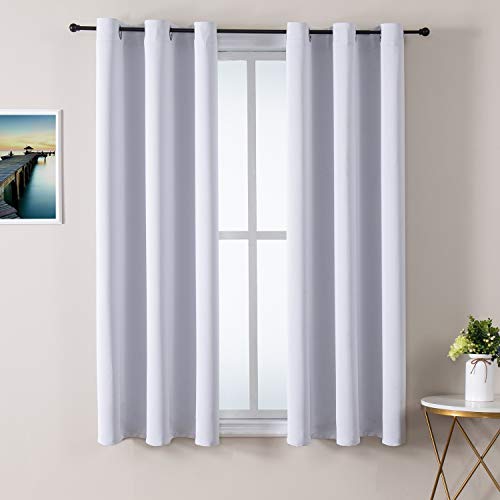 ChrisDowa Small Window Curtains 40 inches Long for Bedroom - Grommet Short Thermal Insulated Room Darkening Curtains for Kitchen (2 Panels, Greyish White, 29 x 40 Inch) - color: Greyish White, size: 29"W x 40"L (Pack of 2)