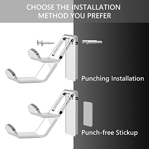 GEEKRIA Wall Mount Controller Holder, Acrylic Headphone & Gamepad Stand, Dual Storage Gaming Hook, Wall Mounted Headset Hanger for PS5 PS4 Xbox Controllers, Space Saving Organizer