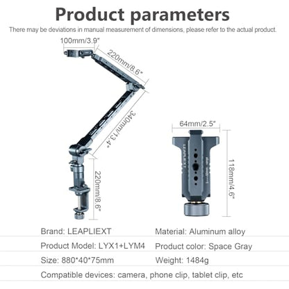 Metal Magic Arm Camera Stand, Gooseneck 360 ° rotating bracket，Flexible adjustment，5KG/11lb Load Capacity，Compatible with Phone/iPad Stand, Suitable for Kitchen/Bedside/Desk Video and Photog