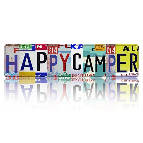Vintage Road Tin Sign Happy Camper Retro Metal Street Sign 16x4 in | Stylish Wall Art Decor, Home Bathroom Kitchen Fence, Gothic Wall Decor, Cool Stuff Gift - color: Happy Camper