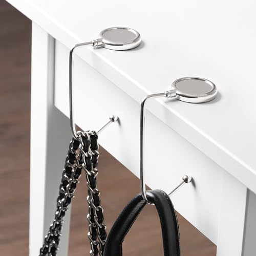 kwmobile Purse Hook for Table - Set of 2 Purse Holder - Handbag Hanger - Portable Bag Holder - Bag Hooks for Desk - Table Hook Silver - color: Silver