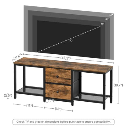 TV Stand for TVs up to 55", Entertainment Center with 2 Fabric Drawer | Media Console with Shelves, 2-Tier Media Console Table with Wooden Shelves, Television Stands for Living Room, Bedroom - color: Rustic Brown
