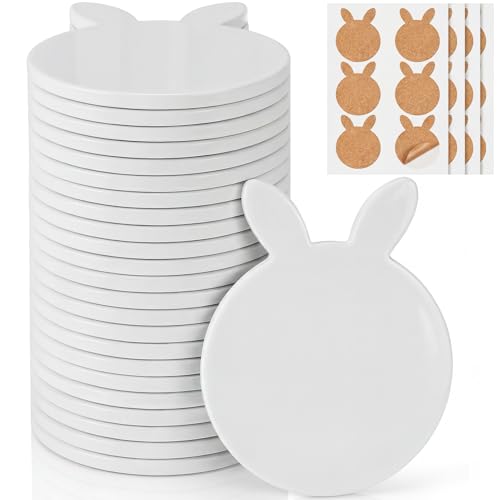 24 Pieces Sublimation Coasters, GOH DODD Glossy Ceramic Tiles Glazed Blanks with Cork Bacings for Easter DIY Alcohol Ink Painting Housewarming Gifts Wedding Arts Crafts, 4 Inch, White, Bunny Rabbit - size: 4 Inch-24 Pieces-Bunny