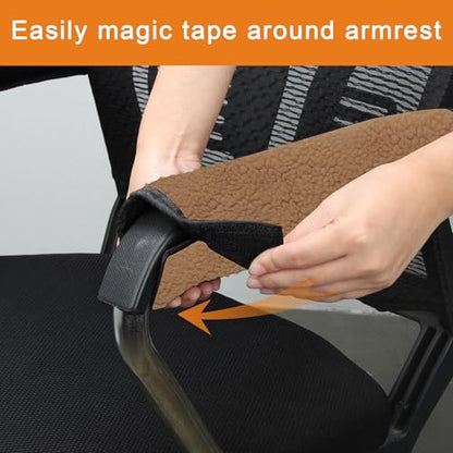 AHIER Wheelchair Armrest Pads, 2PCS Sheepskin Fleece Wheelchair Armrest Covers, Non Slip Arm Rest Cover Cushion pad for Wheelchairs (Brown) - color: Brown