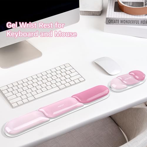 MOSISO Gel Keyboard Wrist Rest&Wrist Support for Mouse, Streamlined Ergonomic Soft Cooling Gel Mousepad Pain Relief Easy Typing Pad Non-Slip Computer Laptop Home/Office, Cherry Pink - color: Cherry Pink