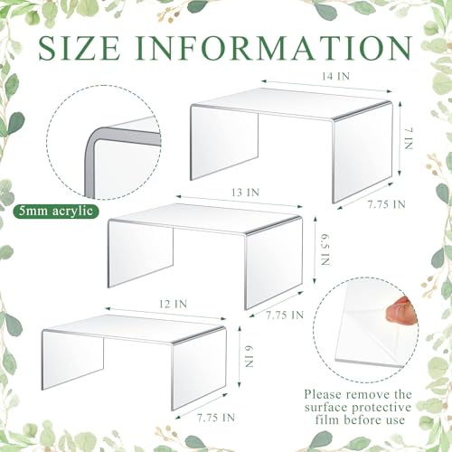 RattanView 3 Pcs Extra Large 14, 13, 12 Inch Acrylic Display Risers Clear Acrylic Shelf Riser Display Stands 5 mm Thick Rectangular for Collectibles Figures - size: 14, 13, 12 Inch
