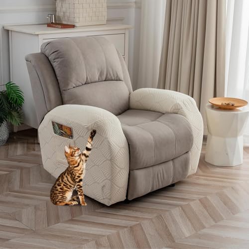 100% Waterproof Armrest Covers for Recliner Sofa, 2 Pieces Stretch Recliner Armrest Slipcovers Washable Couch Arm Covers for Recliners for Pets, Dogs, Kids (Beige, Armrest Covers) - color: Beige, size: 30"-35" Armrest