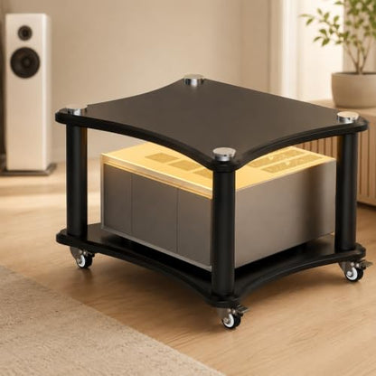 2-Tier AV Media Stand with LED Lights, Heavy Duty Mobile Stereo Cabinet Stand with Wheels, Wooden Stereo Rack, Audio Rack Furniture Perfect for DVD Player/Game Console (with Lights, 2 Tier) - color: With Lights, size: 2 Tier
