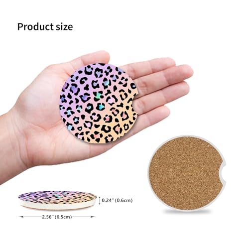 Cute Gradient Leopard Ceramic Cup Holders Car Coasters Set for Women/Men,Drink Cup Car Holder Coasters with A Finger Notch 2.56" Pack of 2 - color: Gradient Leopard