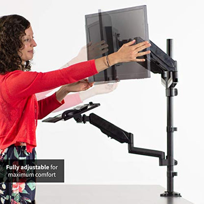 VIVO Black Dual Monitor Sit-Stand Height Adjustable Workstation, Standing Desk Mount with Pneumatic Spring, Holds 2 Screens up to 32 inches STAND-SIT2B - size: Desk Mount - Dual