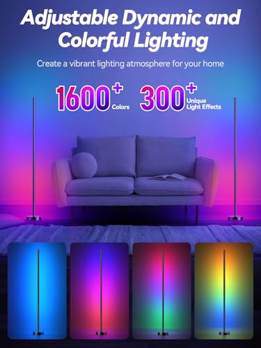 Corner Floor Lamp, LED Corner Lamp with App and Remote Control, RGBICW 16 Million DIY Colors & 68+ Scene, Music Sync, Color Changing Smart Ambient Light for Living Rooms, Bedrooms, and Gaming Rooms - color: 1 Pack Black