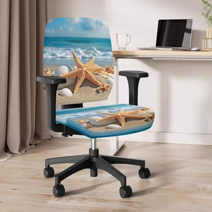 Beach Office Chair Covers Stretchable Office Chair Seat Cover 2 Piece Washable Gaming Chair Cover Universal Fit Most Wheelchairs,Computer Chairs,Gaming Chairs - color: Beach