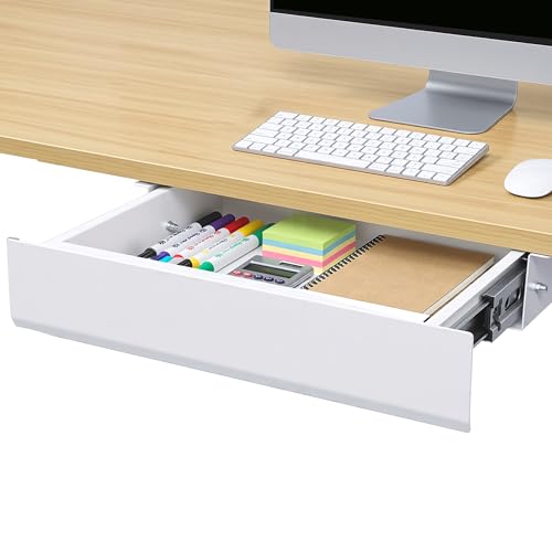 FLEXISPOT Under Desk Drawer, Steel Drawer for Desk Slide-out, Under table Mounted Drawer, Standing Workstation Storage Attachment for Office Home - 17.7” Width, White - color: White